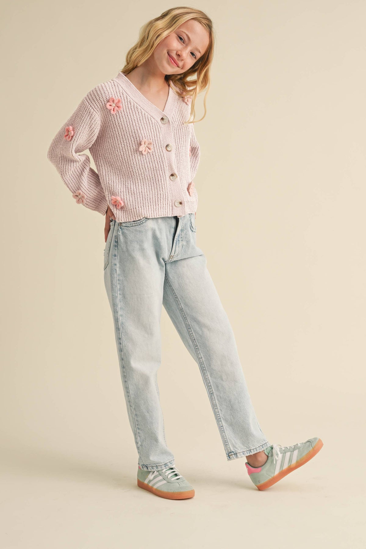 Blush Pink Crochet Flower Cardigan