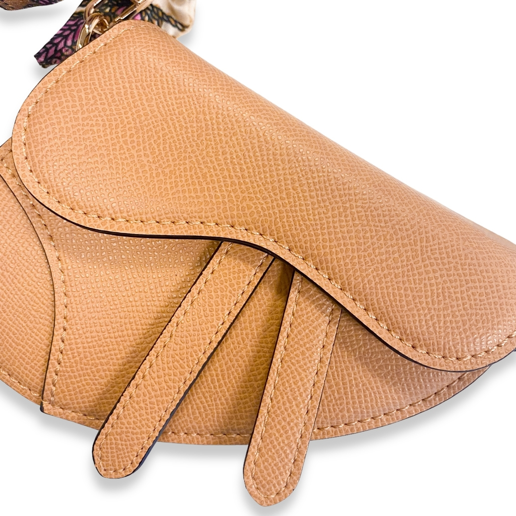 Mini Tan Saddle Purse with Scarf