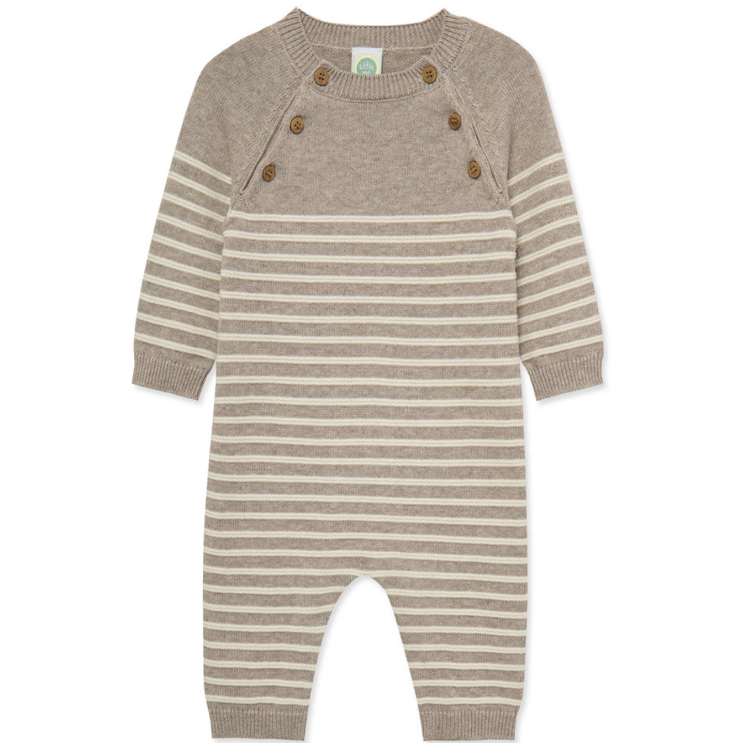 Tan Placed Stripe Sweater Coverall