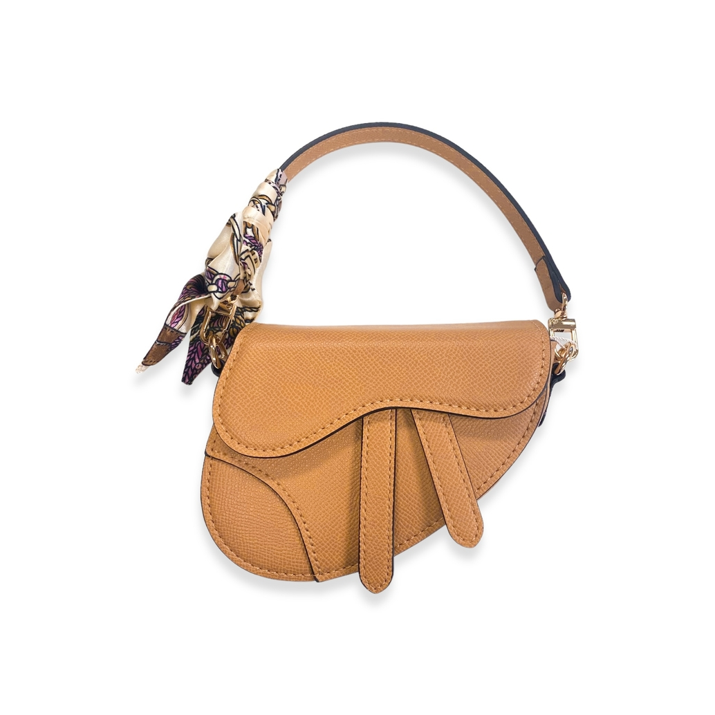 Mini Tan Saddle Purse with Scarf