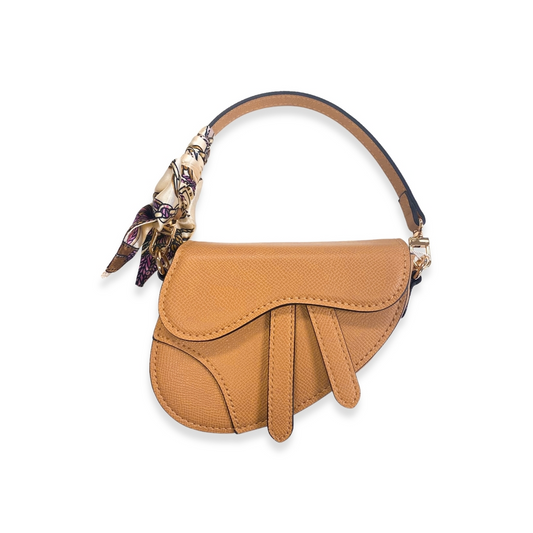 Mini Tan Saddle Purse with Scarf