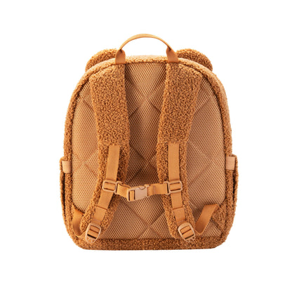 Brown textured backpack on a white background