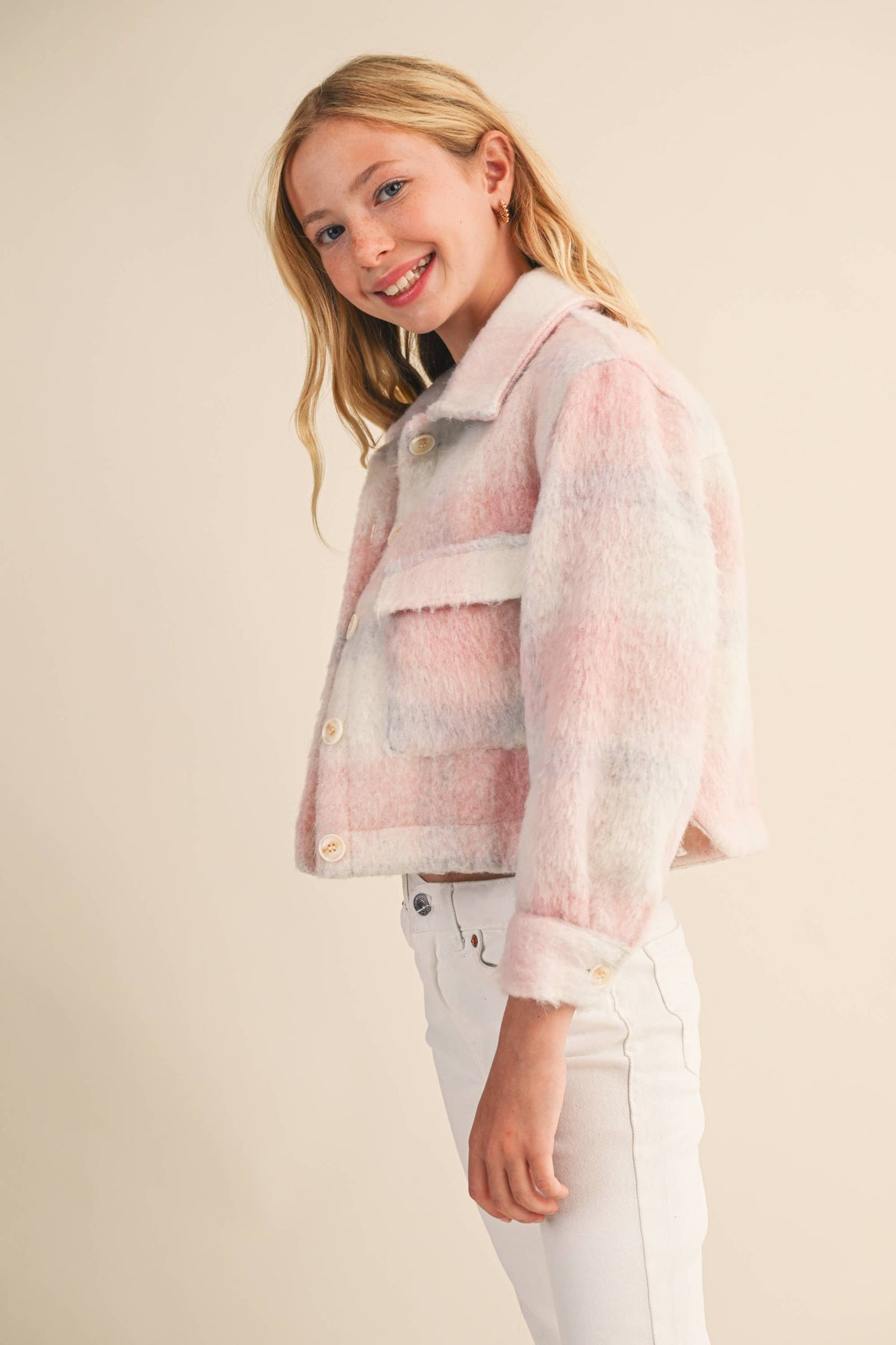 Cropped Jacket in Blush Plaid