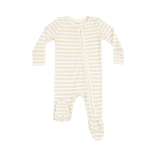 Stripe Oxford Tan Zipper Footie