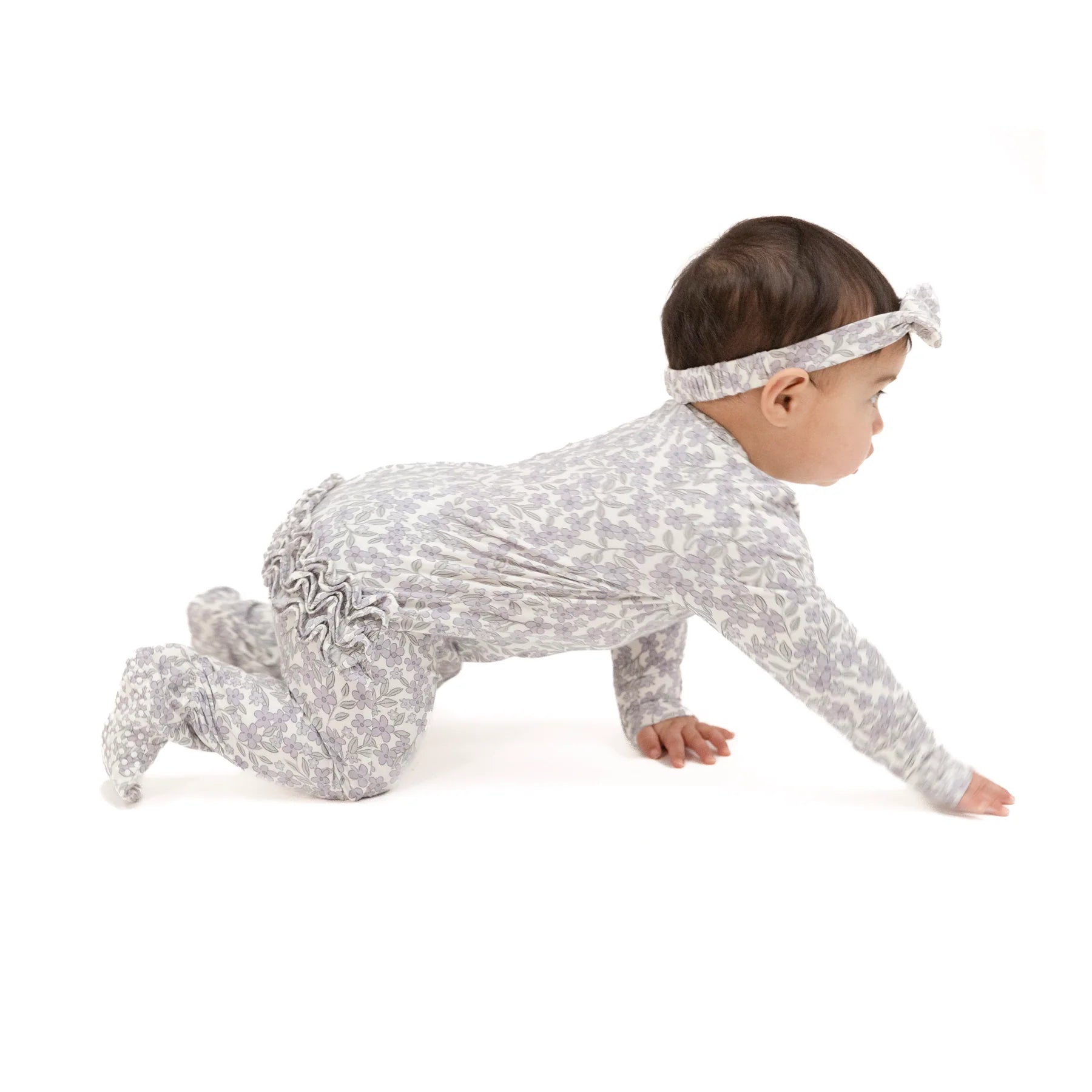 Forget Me Not Floral Ruffle Zipper Footie