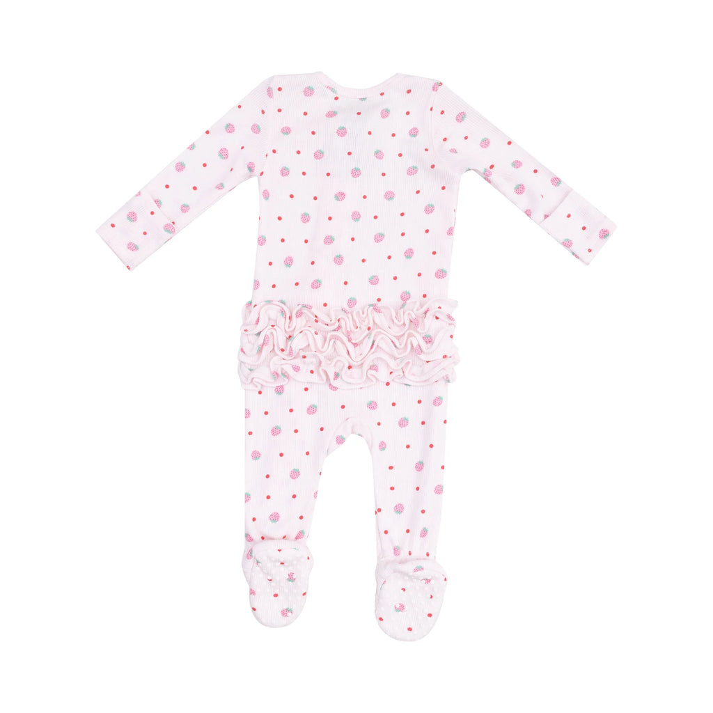 Strawberry Swiss Dot Zipper Footie