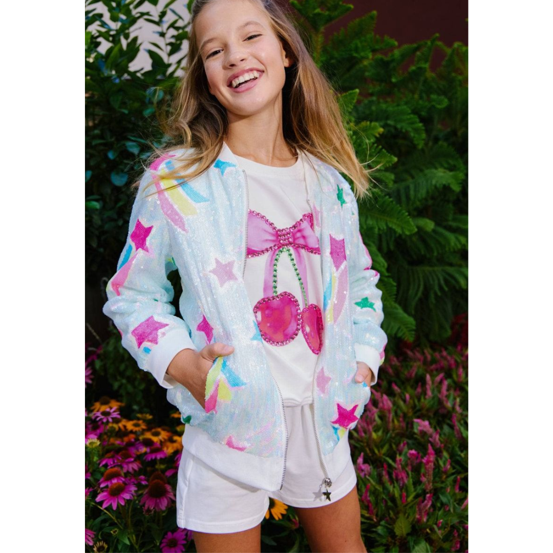 Rainbow Shooting Star Sequin Bomber