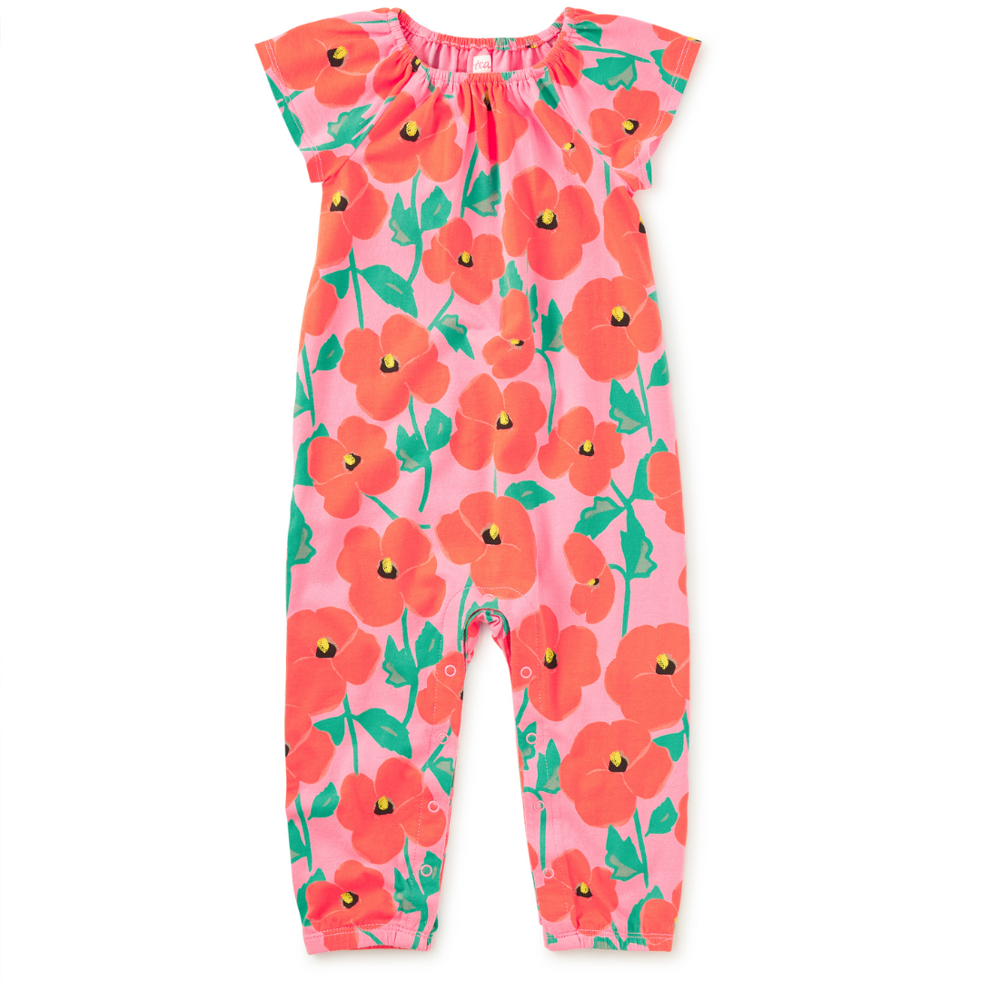 Tulip Sleeve Baby Romper in Poppy Poppies