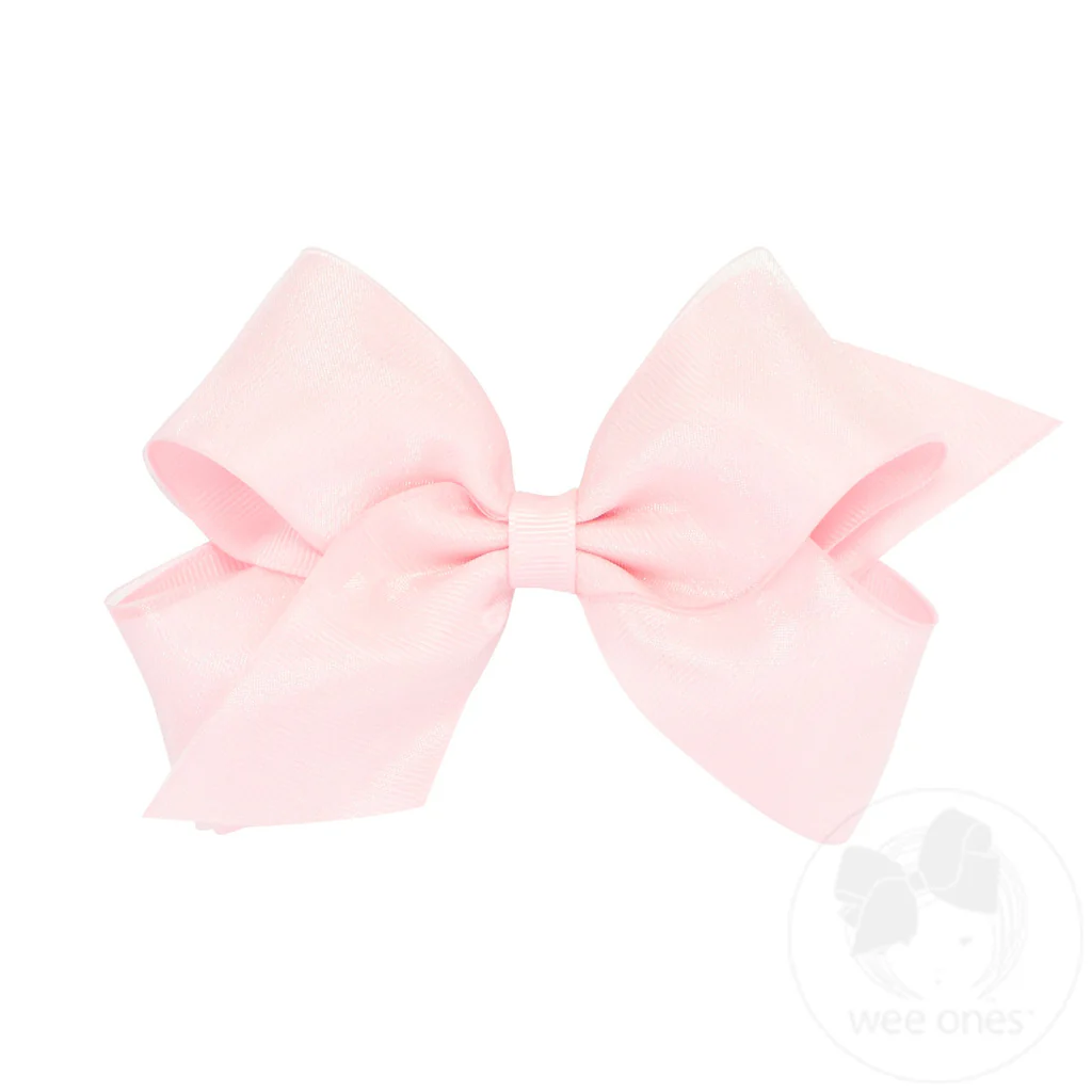 Organza Overlay Medium Grosgrain Hair Bows (Pinks)