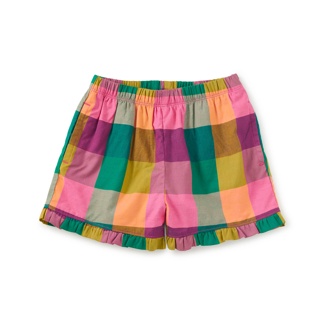 Ruffle Hem Woven Short in Barcelona Plaid