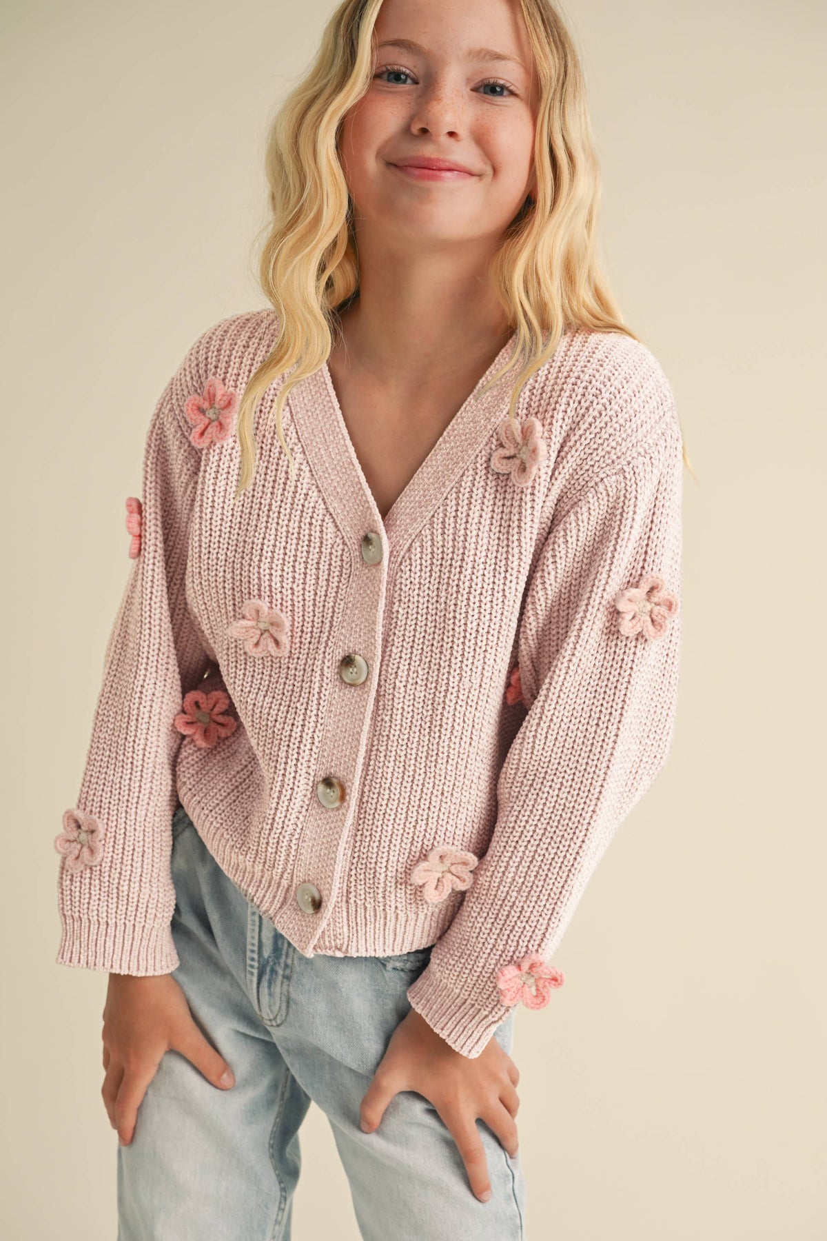 Blush Pink Crochet Flower Cardigan