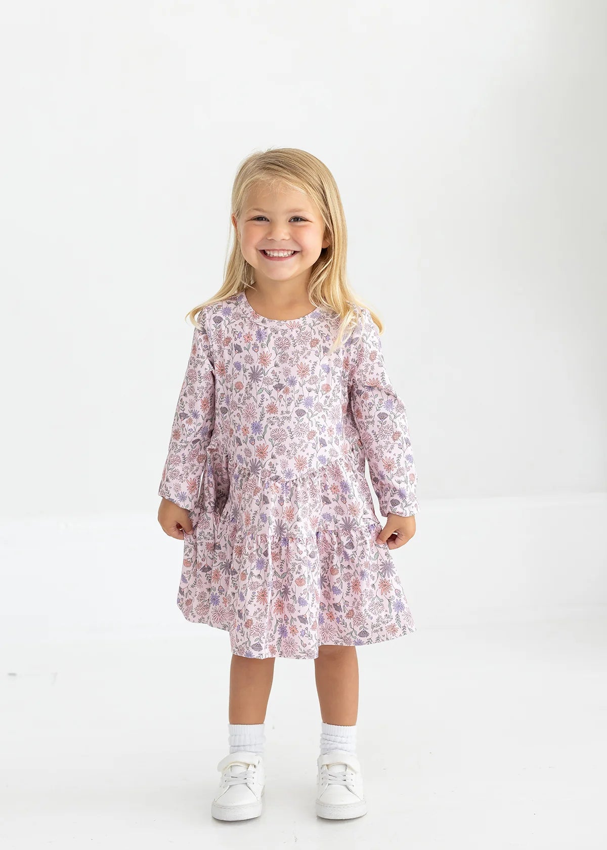 Whimsical Wildflower Long Sleeve Floral Tiered Dress