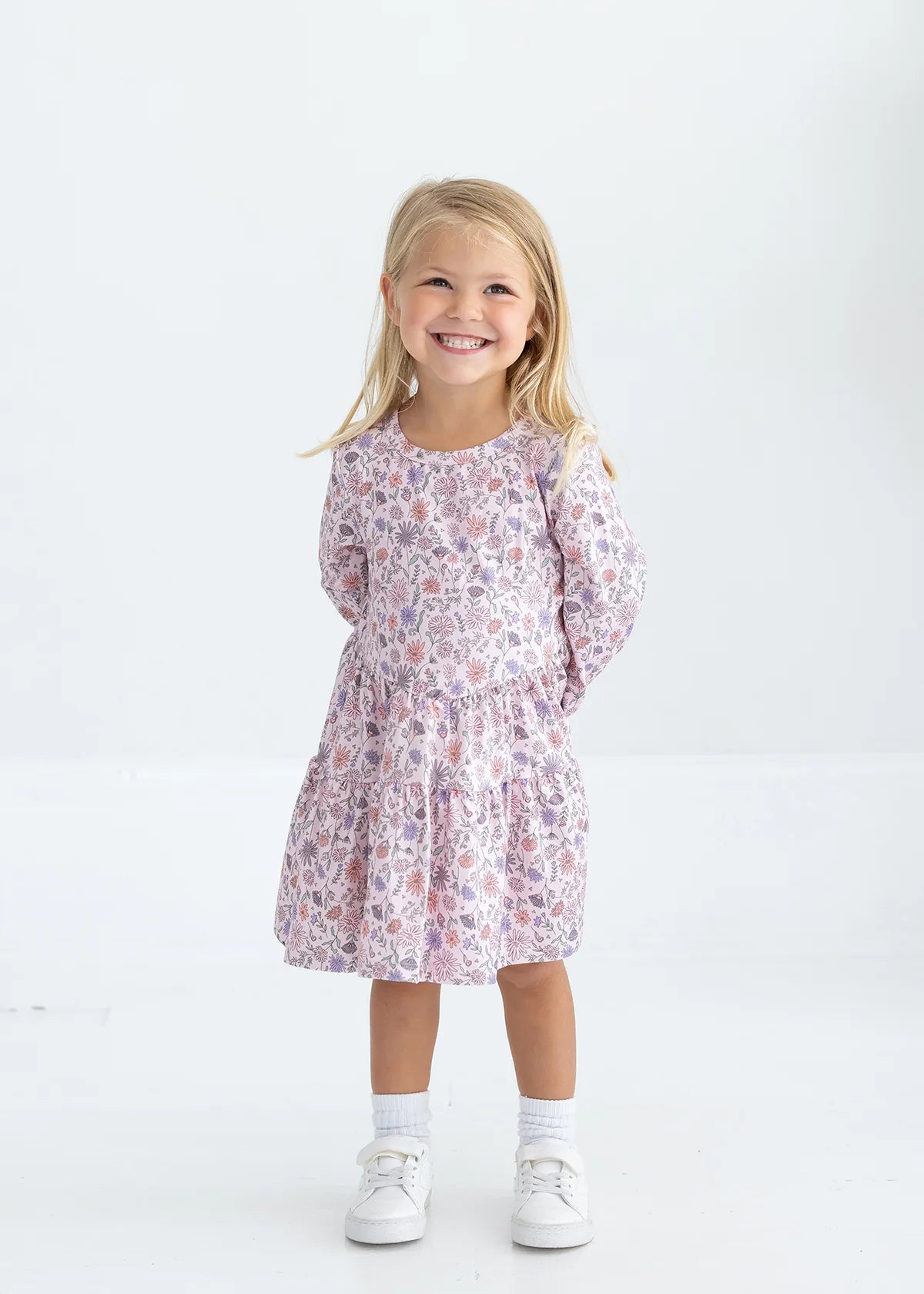 Whimsical Wildflower Long Sleeve Floral Tiered Dress