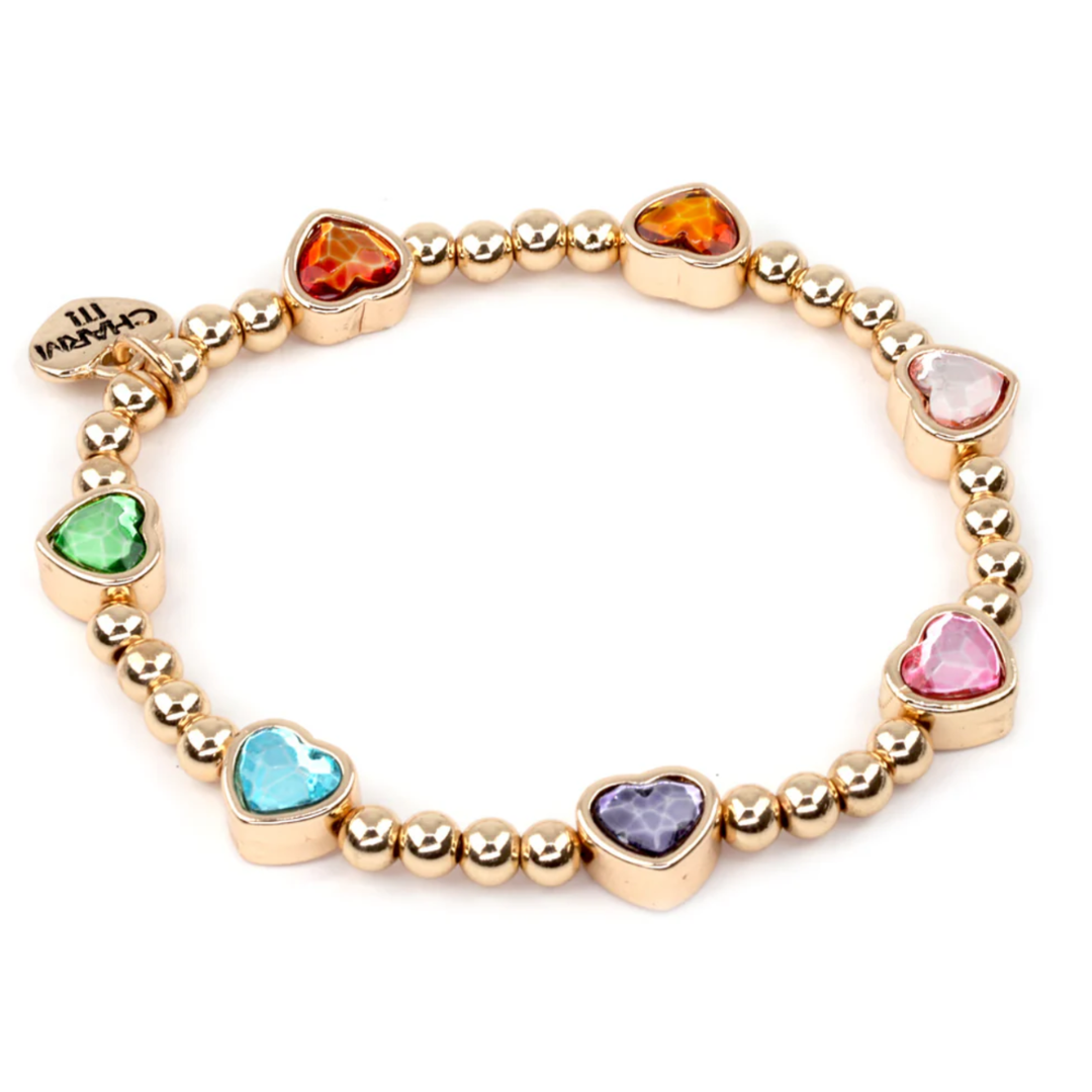 Rainbow Gold Heart Stretch Bracelet