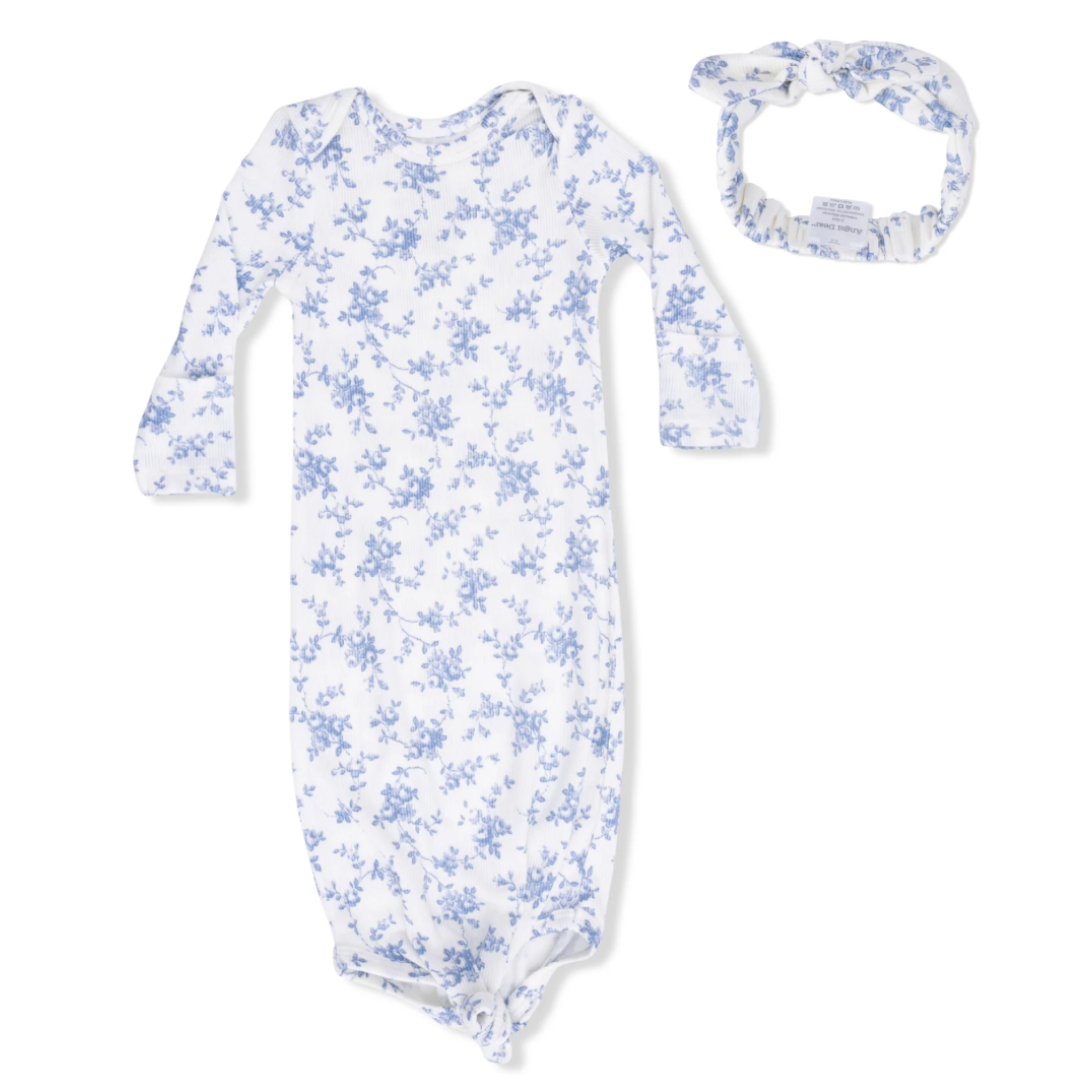 Baby Blue Vines Floral Knotted Gown & Headband
