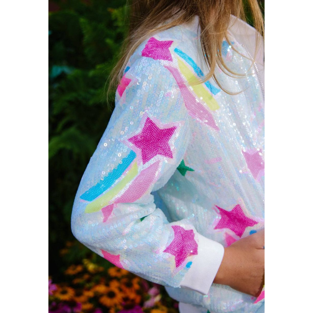 Rainbow Shooting Star Sequin Bomber