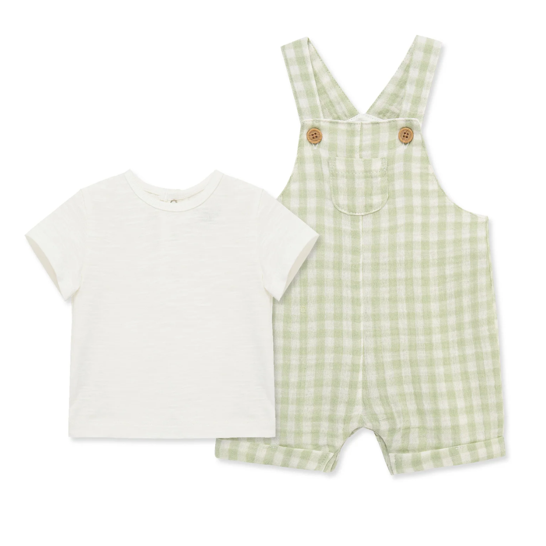 Green Check Gauze Shortall Set