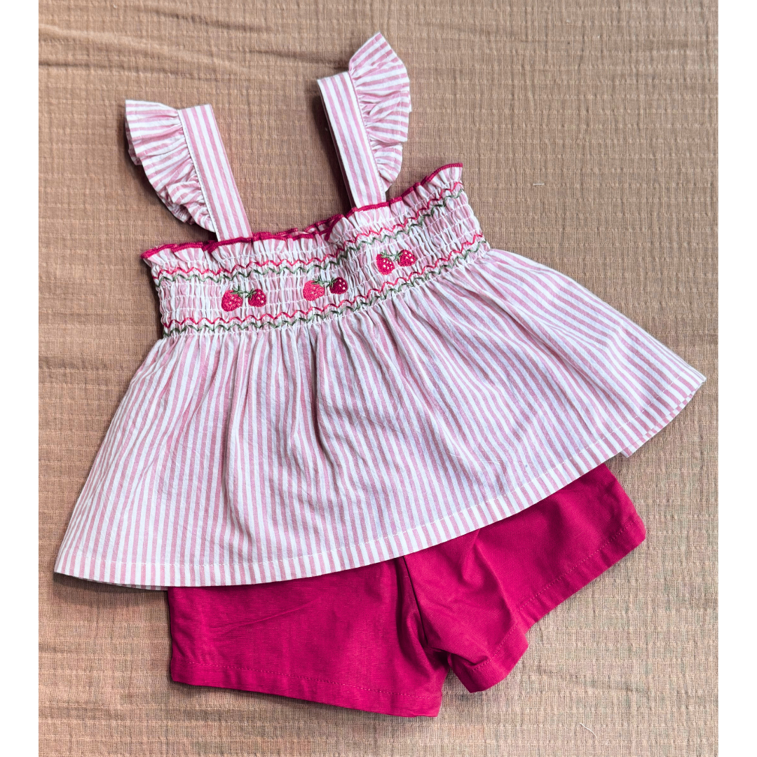 Strawberry Flutter Woven Baby Set