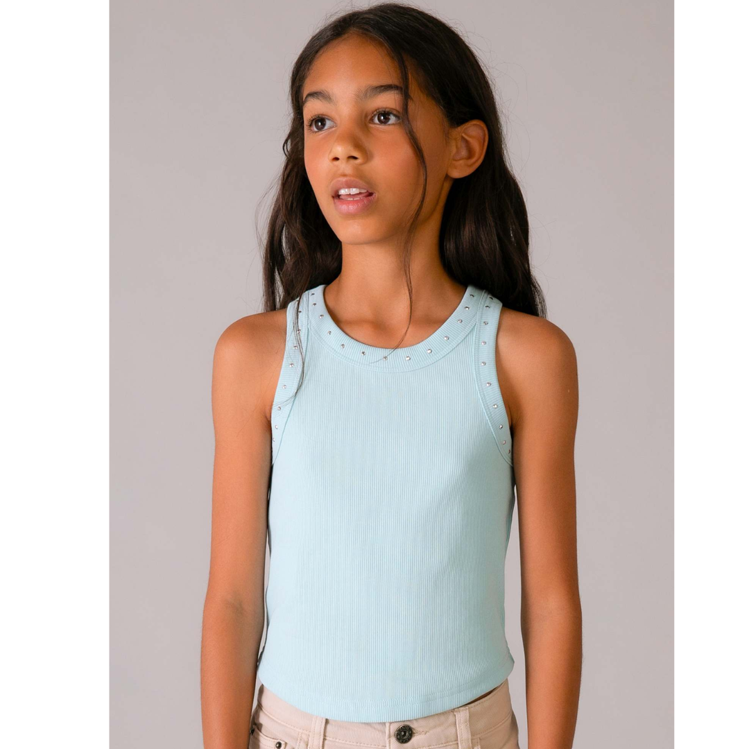 Aqua Ribbed Tank Top