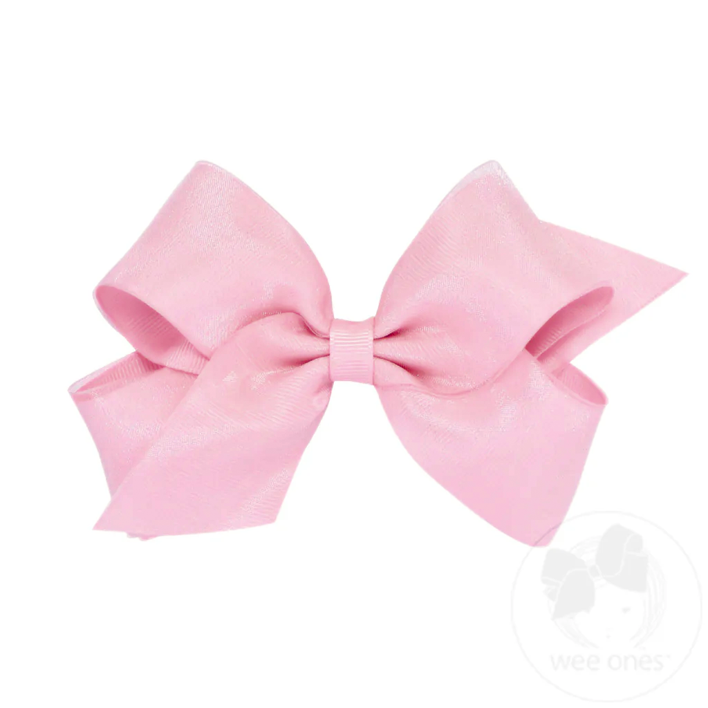 Organza Overlay Medium Grosgrain Hair Bows (Pinks)
