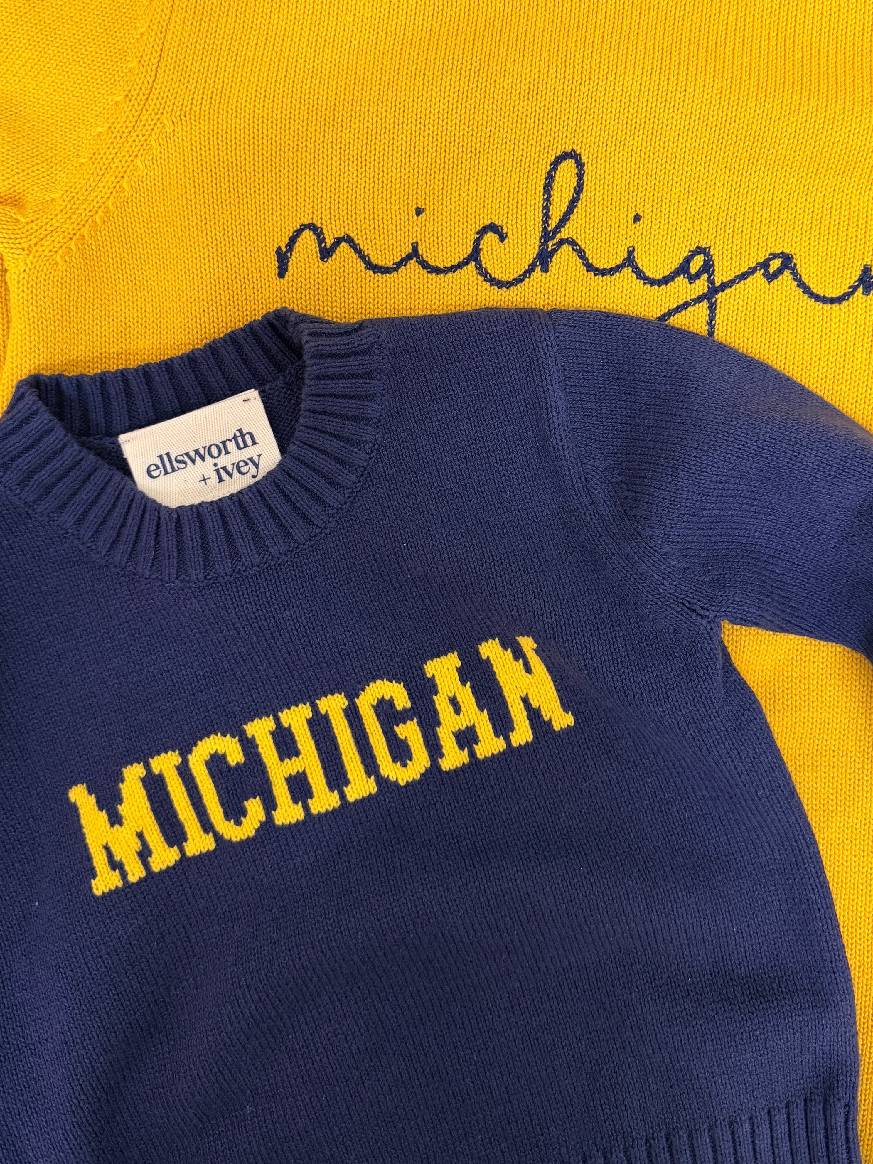 NEW! Navy Michigan Block Letters Knit Sweater