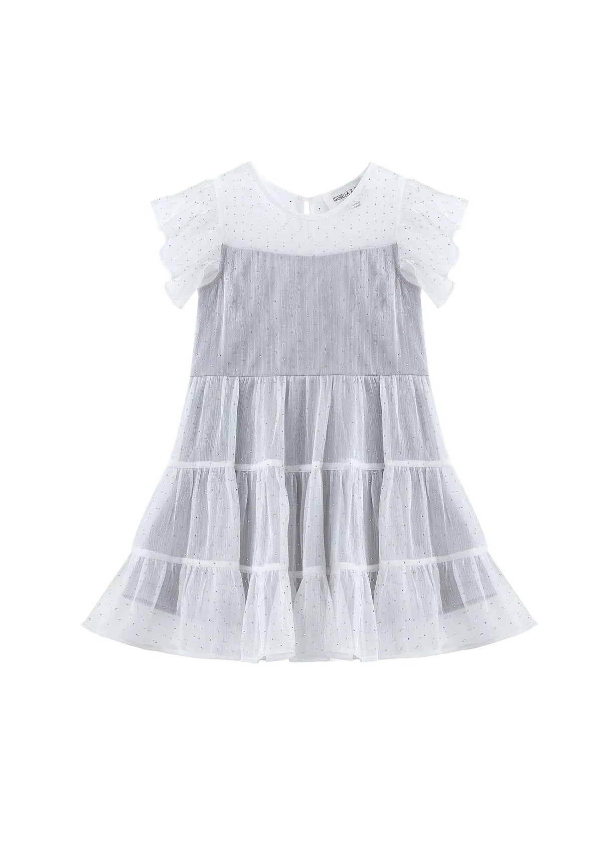 Shimmer Shine Flutter Sleeve Polka Dot Tiered Dress