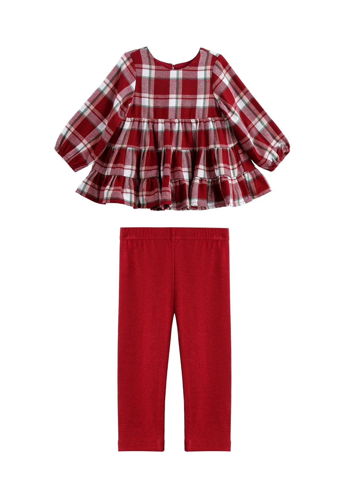 Winterberry Long Sleeve Plaid Tiered Ruffle Top and Legging Set