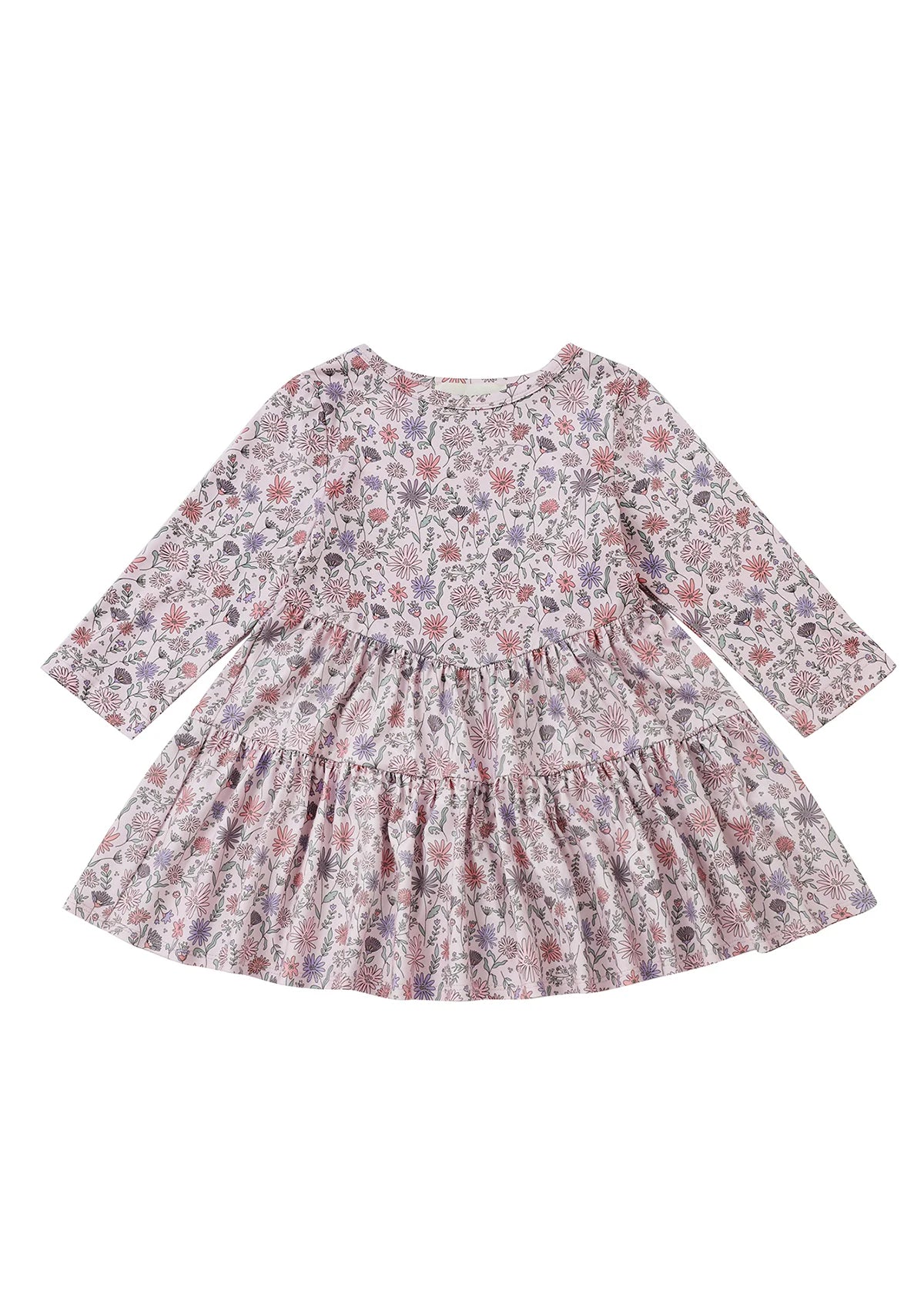 Whimsical Wildflower Long Sleeve Floral Tiered Dress