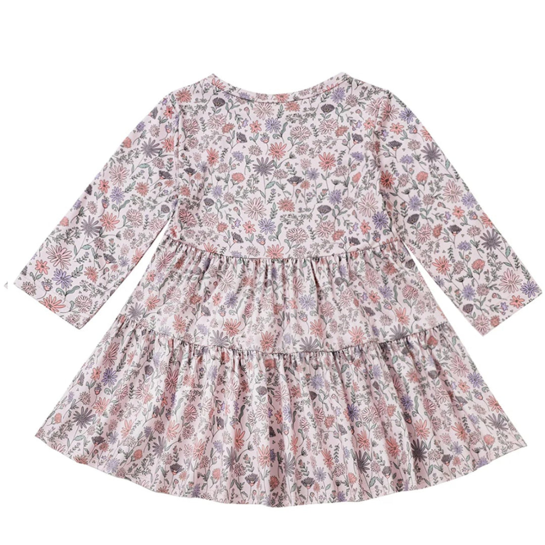 Whimsical Wildflower Long Sleeve Floral Tiered Dress