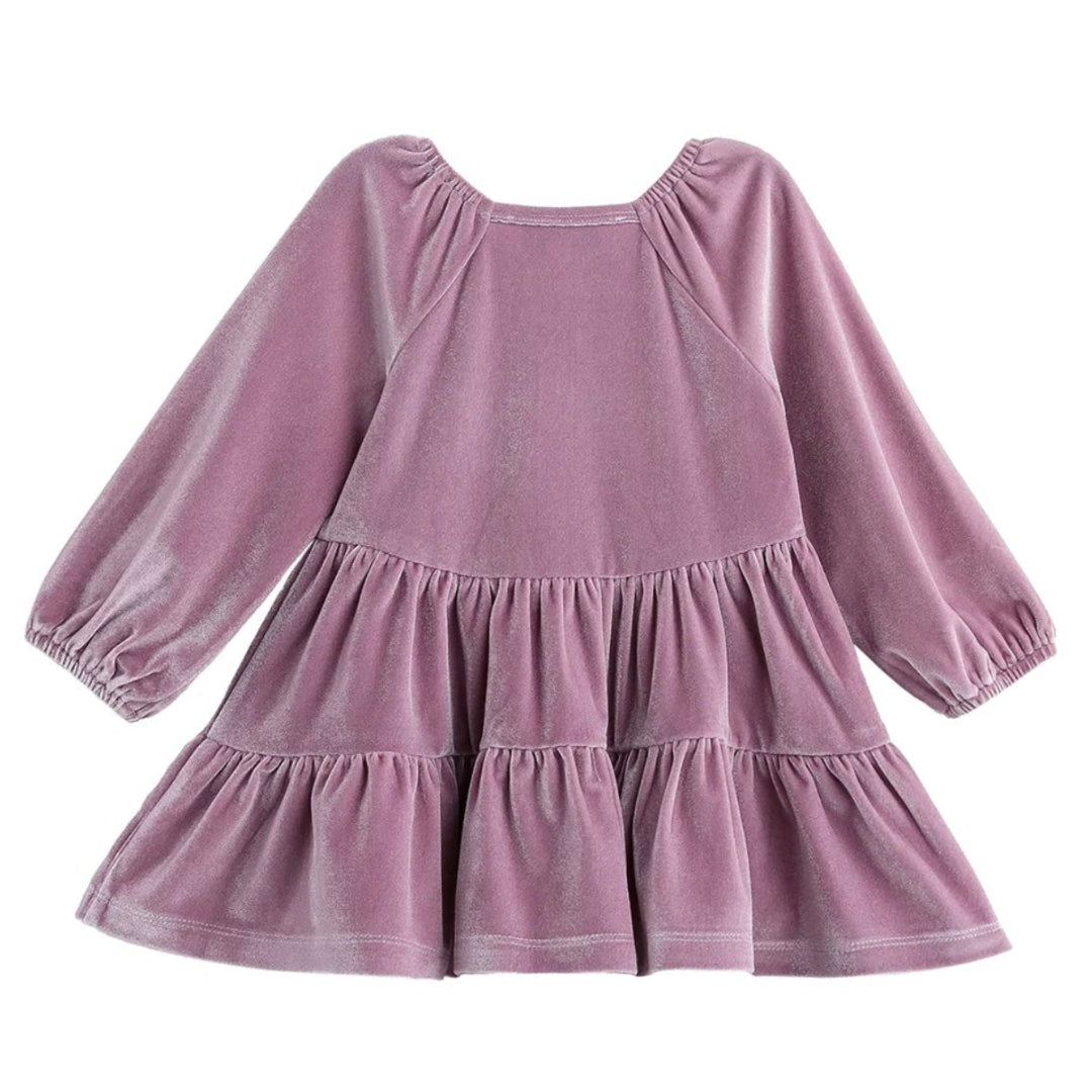 Sugarplum Sparkle Long Sleeve Raglan Tiered Velvet Dress