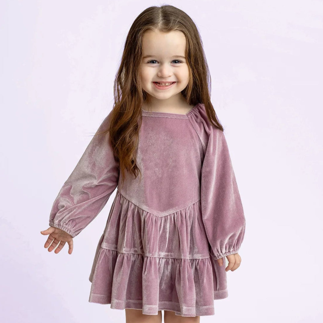 Sugarplum Sparkle Long Sleeve Raglan Tiered Velvet Dress