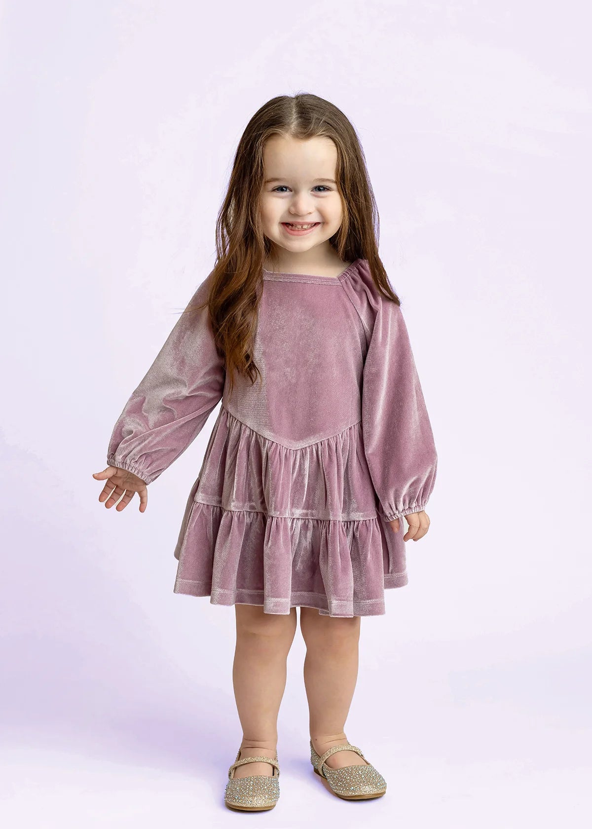 Sugarplum Sparkle Long Sleeve Raglan Tiered Velvet Dress