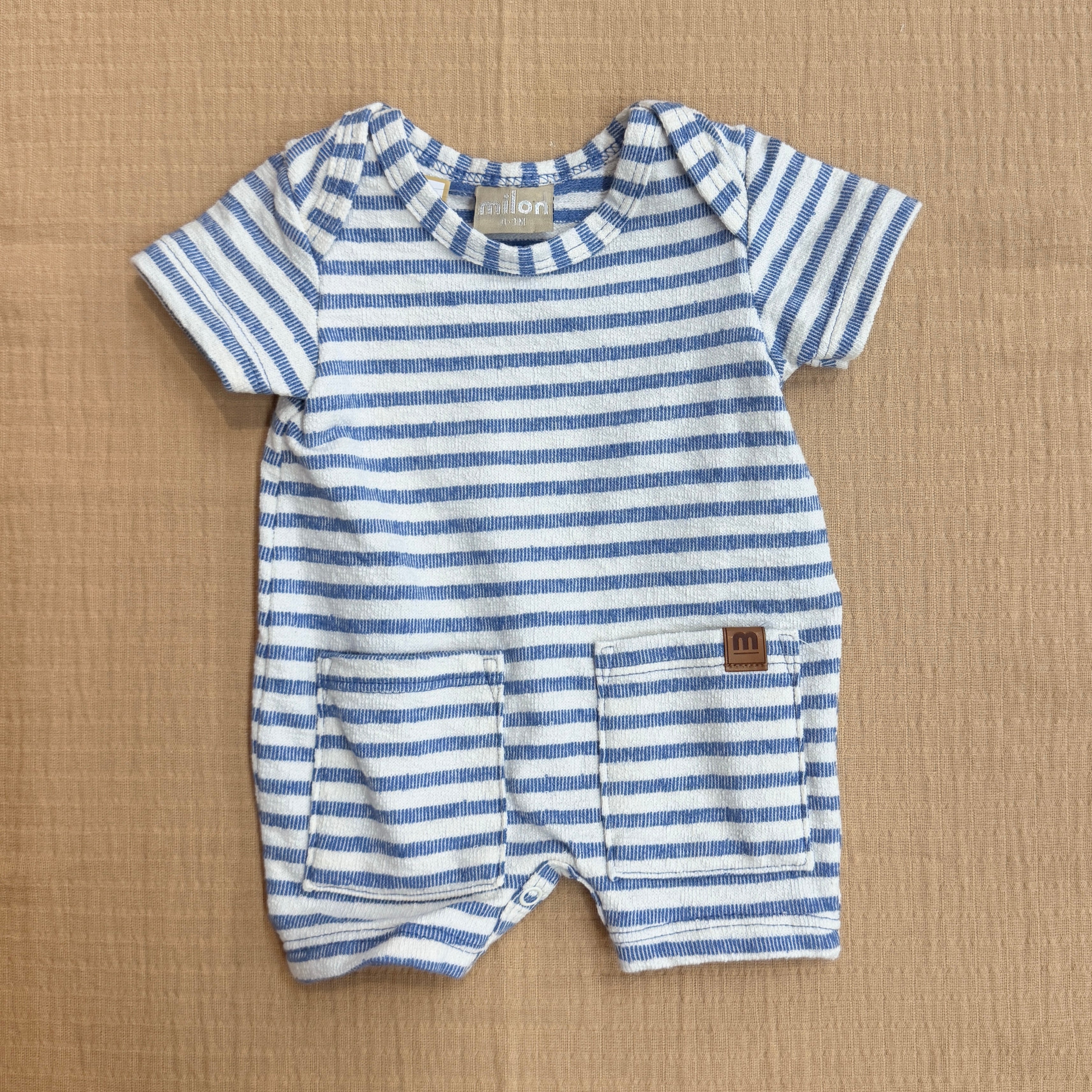 Solemn Blue and White Woven Romper