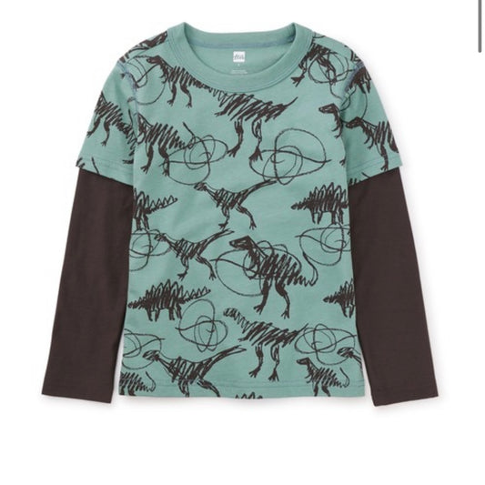Scribbled Dinosaurs Layered Tee