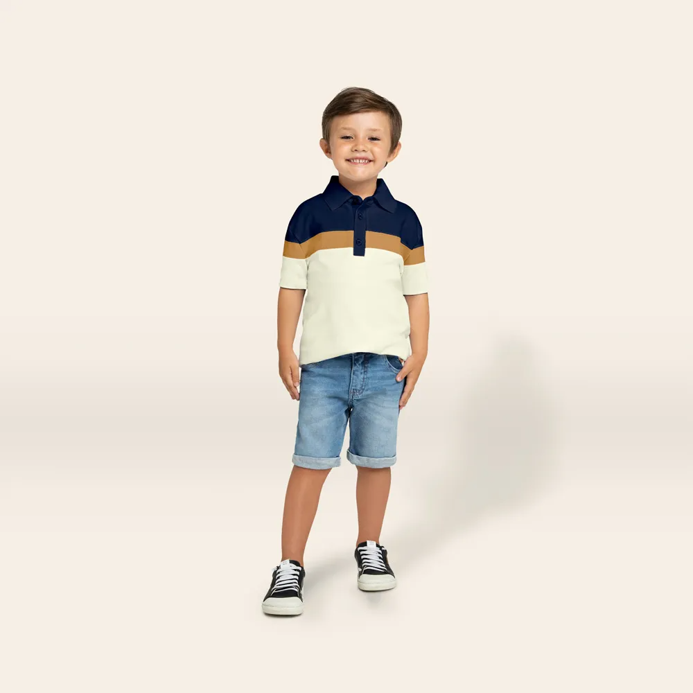 Navy Tan Stripe Polo