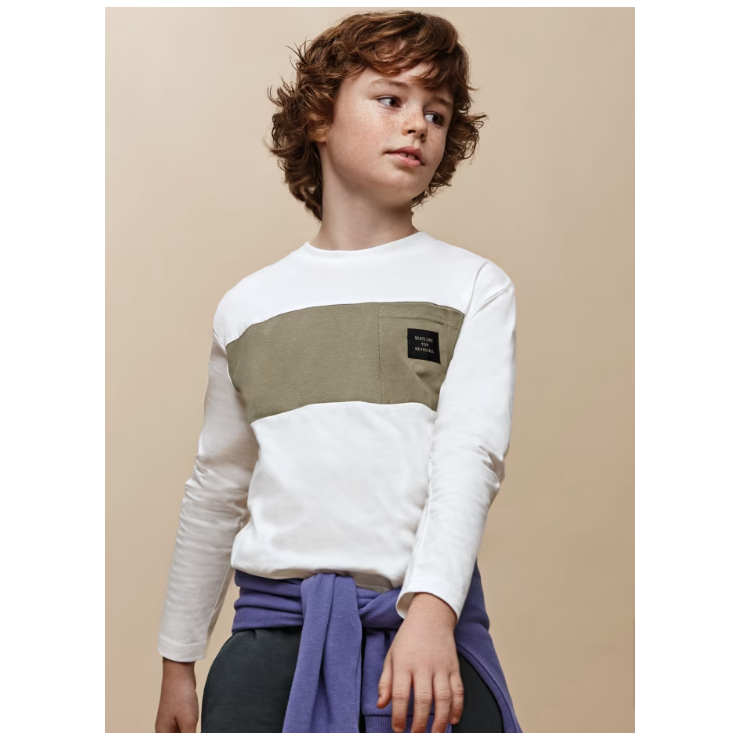 Cream Olive Contrast Long Sleeve Tee