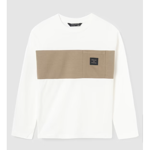 Cream Olive Contrast Long Sleeve Tee