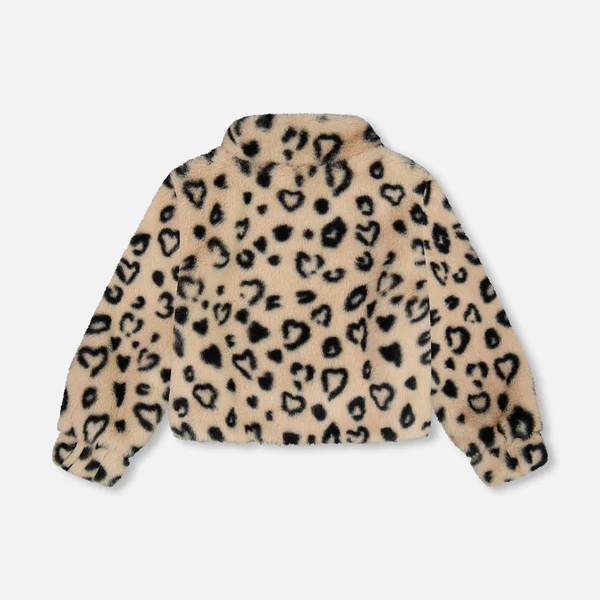 Printed Hearts Faux Fur Jacket