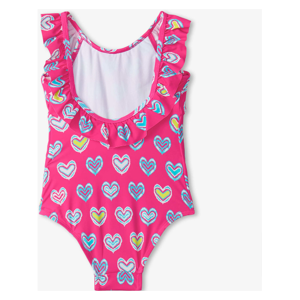 Pink Shibori Hearts Ruffle Swimsuit