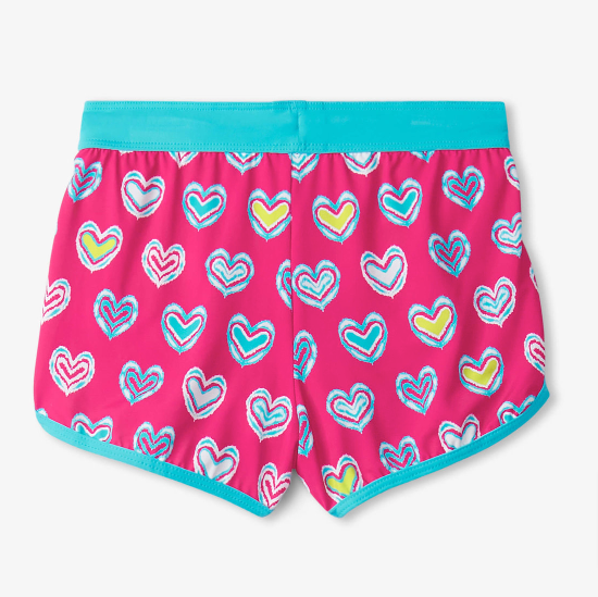 Pink Shibori Hearts Swim Shorts
