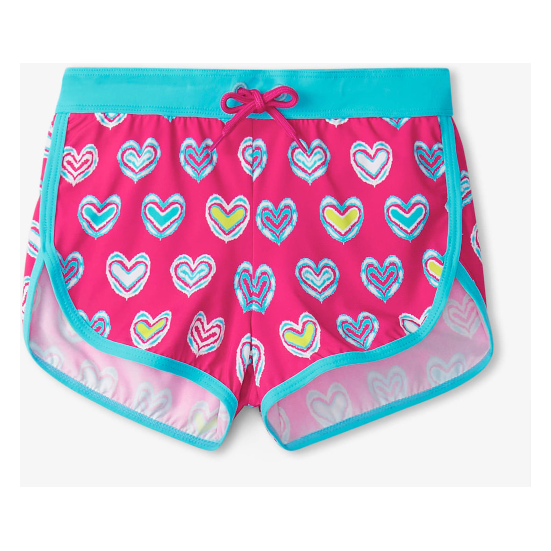 Pink Shibori Hearts Swim Shorts
