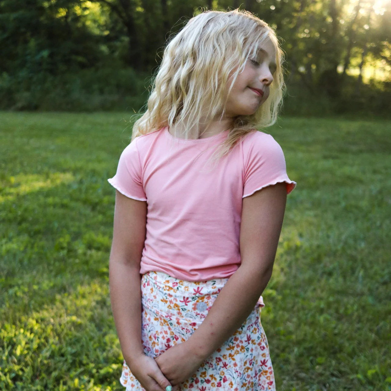 Peach Short Sleeve Lettuce Top