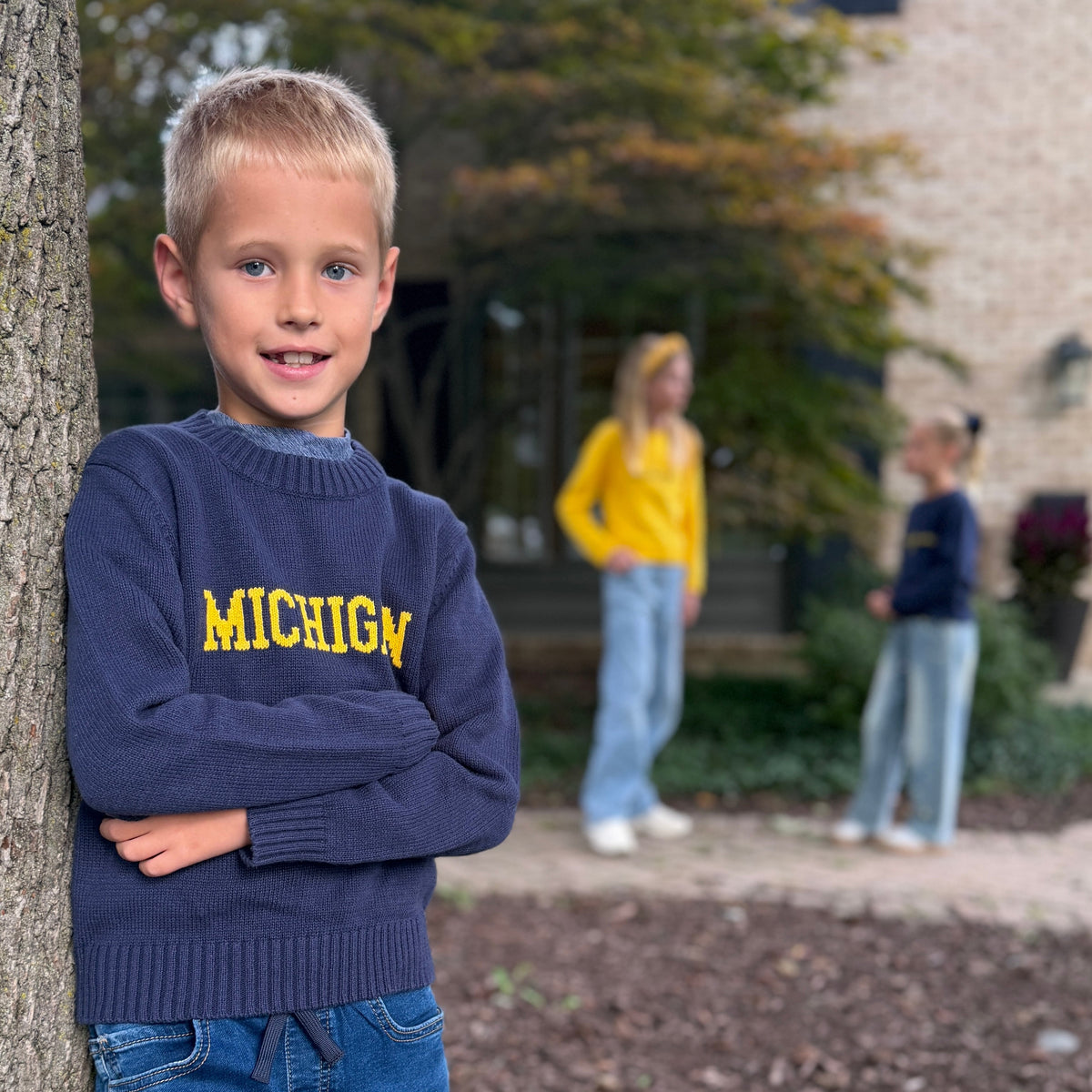Navy Michigan Block Letters Knit Sweater