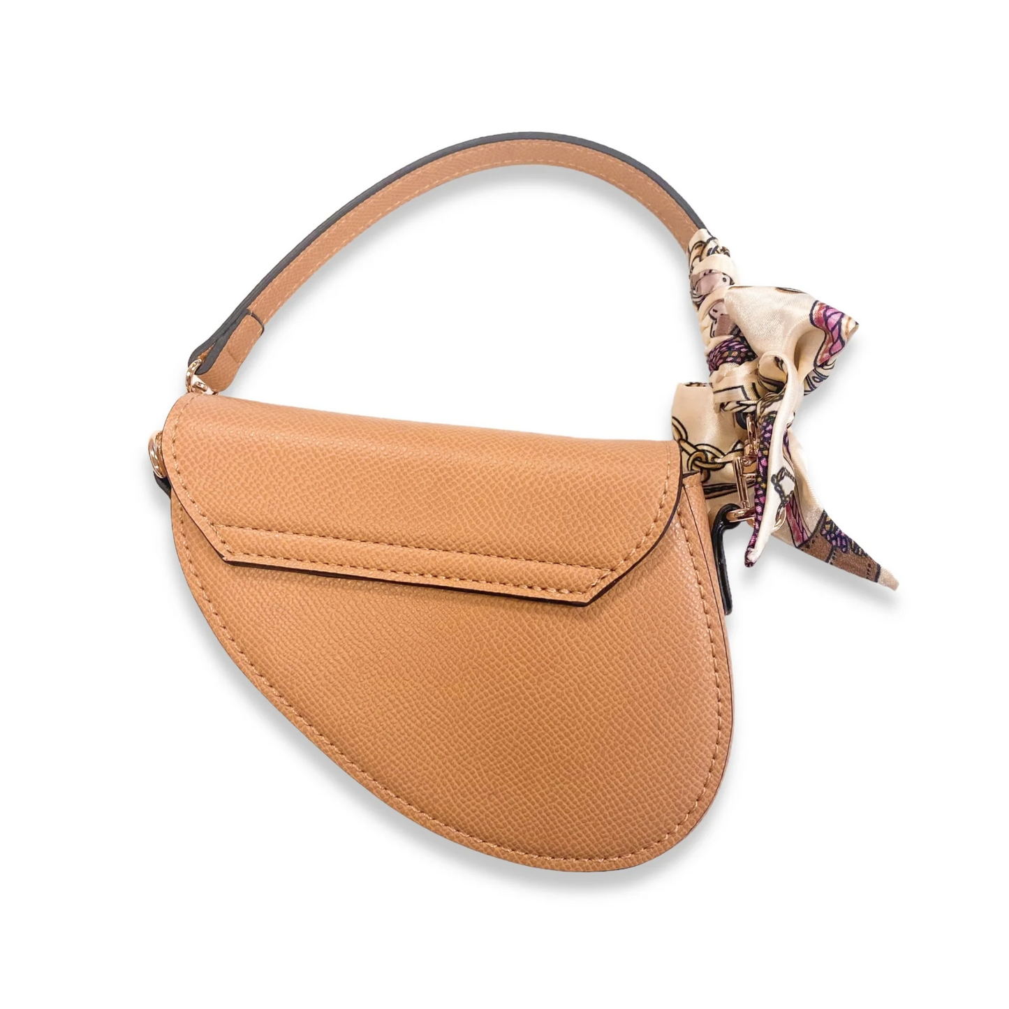 Large Tan Saddle Purse with Scarf