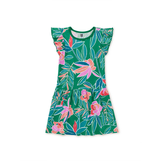 Tropical Gardenias Flutter Sleeve Pocket Dress