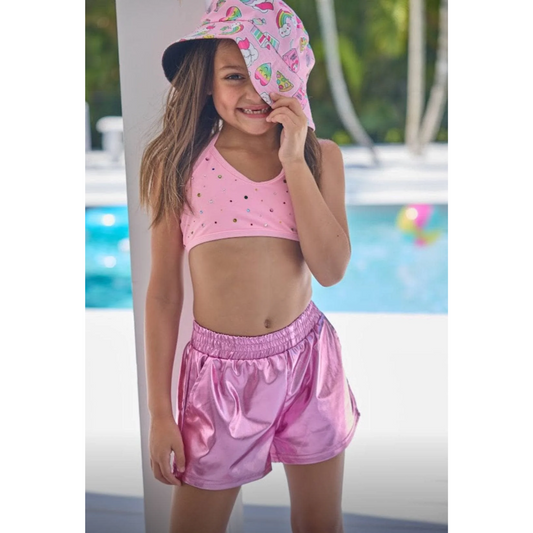 Pink Metallic Track Shorts