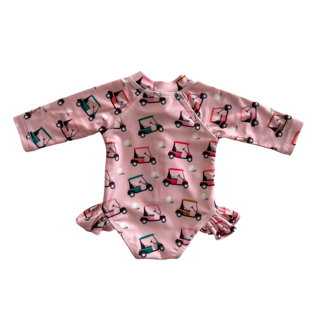 Pink Golf Cart Rashguard Swimsuit (UPF 50+) - Toddler