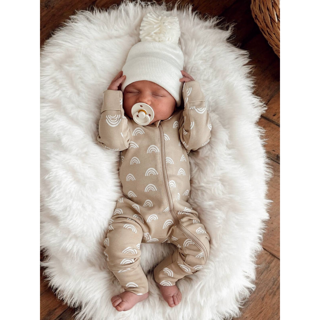Tan Rainbow Organic 2-Way Zip Pajamas
