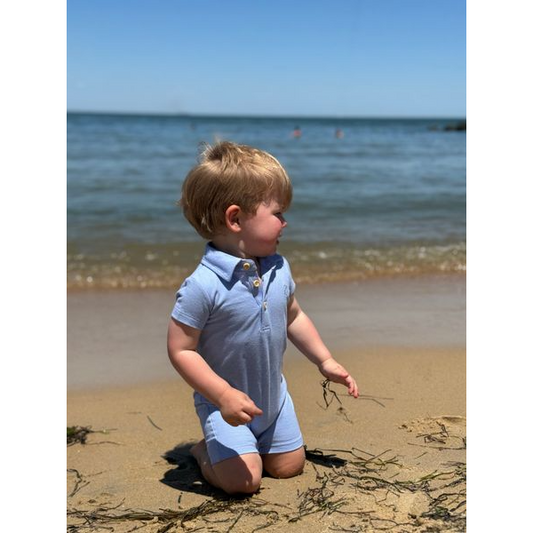 Blue Pique Drift Polo Romper