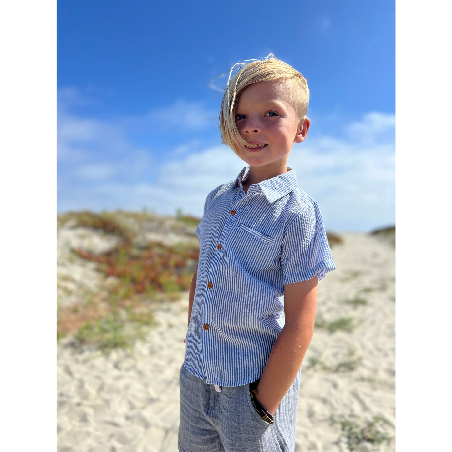 Royal White Seersucker Stripe Shirt